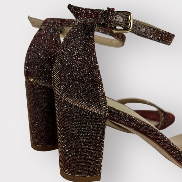 Stuart Weitzman Nearlynude Block-Heel Glitter Fabric Sandals 5.5 - Picture 6 of 11